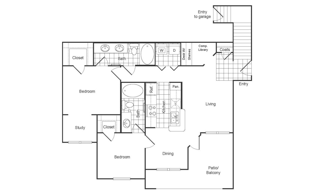 B6R - 2 bedroom floor plan layout with 2 bathrooms and 1203 square feet B6R - 2 bedroom floor plan layout with 2 bathrooms and 1203 square feet