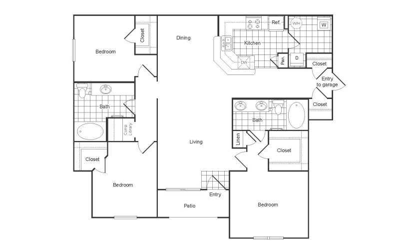 C2R - 3 bedroom floor plan layout with 2 bathrooms and 1464 square feet
