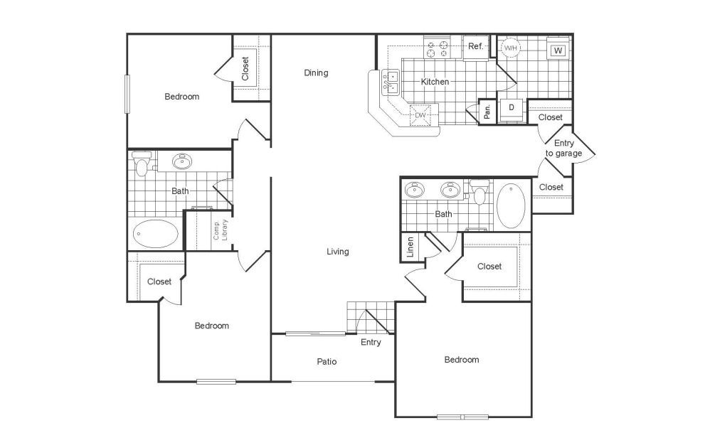 C2R - 3 bedroom floor plan layout with 2 bathrooms and 1464 square feet C2R - 3 bedroom floor plan layout with 2 bathrooms and 1464 square feet