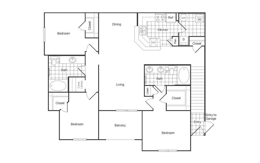 C3R - 3 bedroom floor plan layout with 2 bathrooms and 1506 square feet C3R - 3 bedroom floor plan layout with 2 bathrooms and 1506 square feet