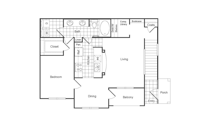 A3R - 1 bedroom floor plan layout with 1 bathroom and 987 square feet