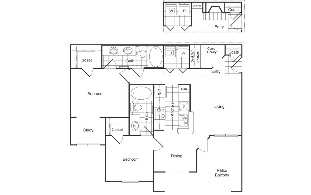 BR - 2 bedroom floor plan layout with 2 bathrooms and 1099 square feet BR - 2 bedroom floor plan layout with 2 bathrooms and 1099 square feet